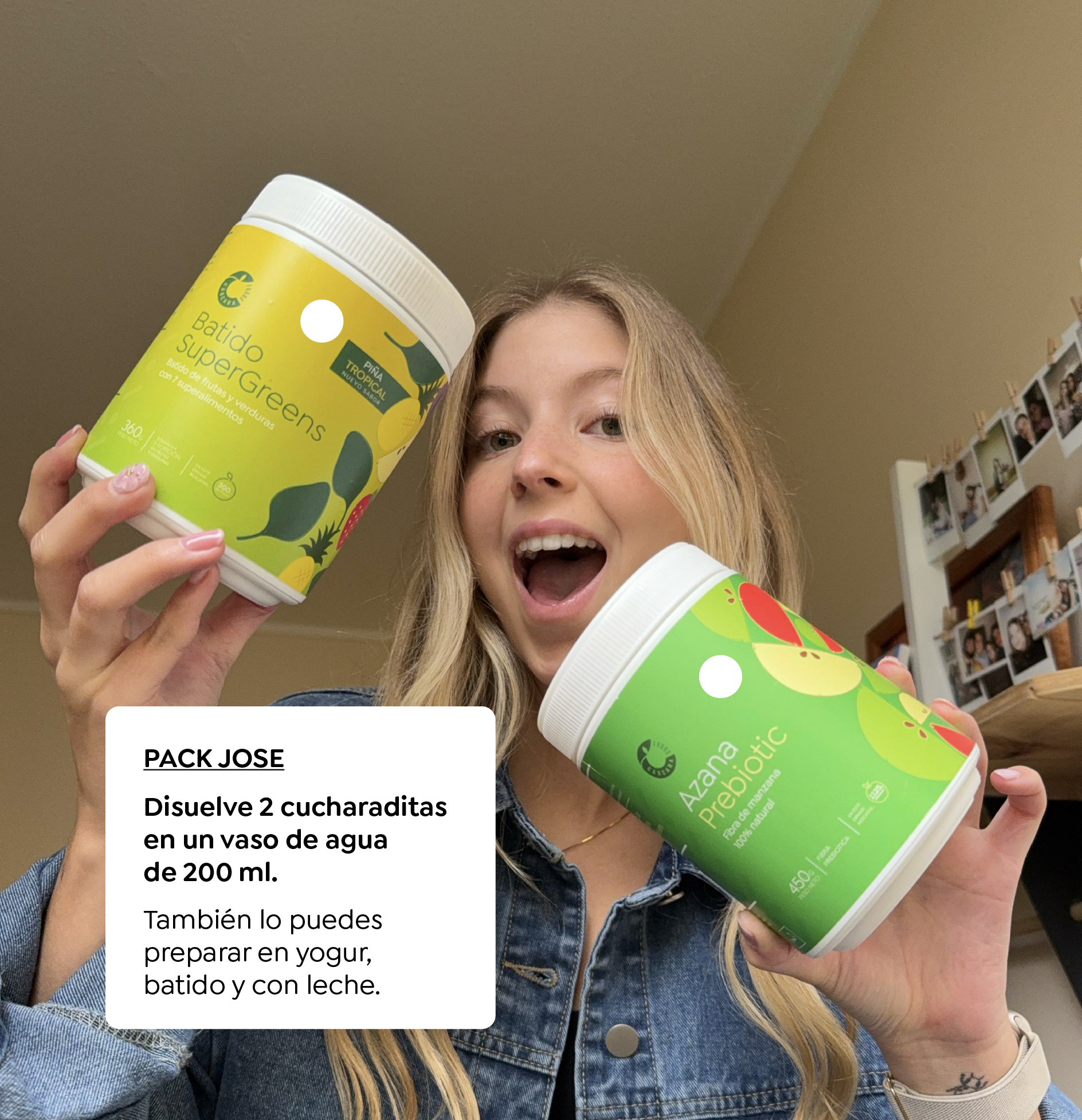 Pack Jose: 1 Batido Supergreens Piña + 1 Azana Prebiotic + 4 Sachets Colágeno Antiox