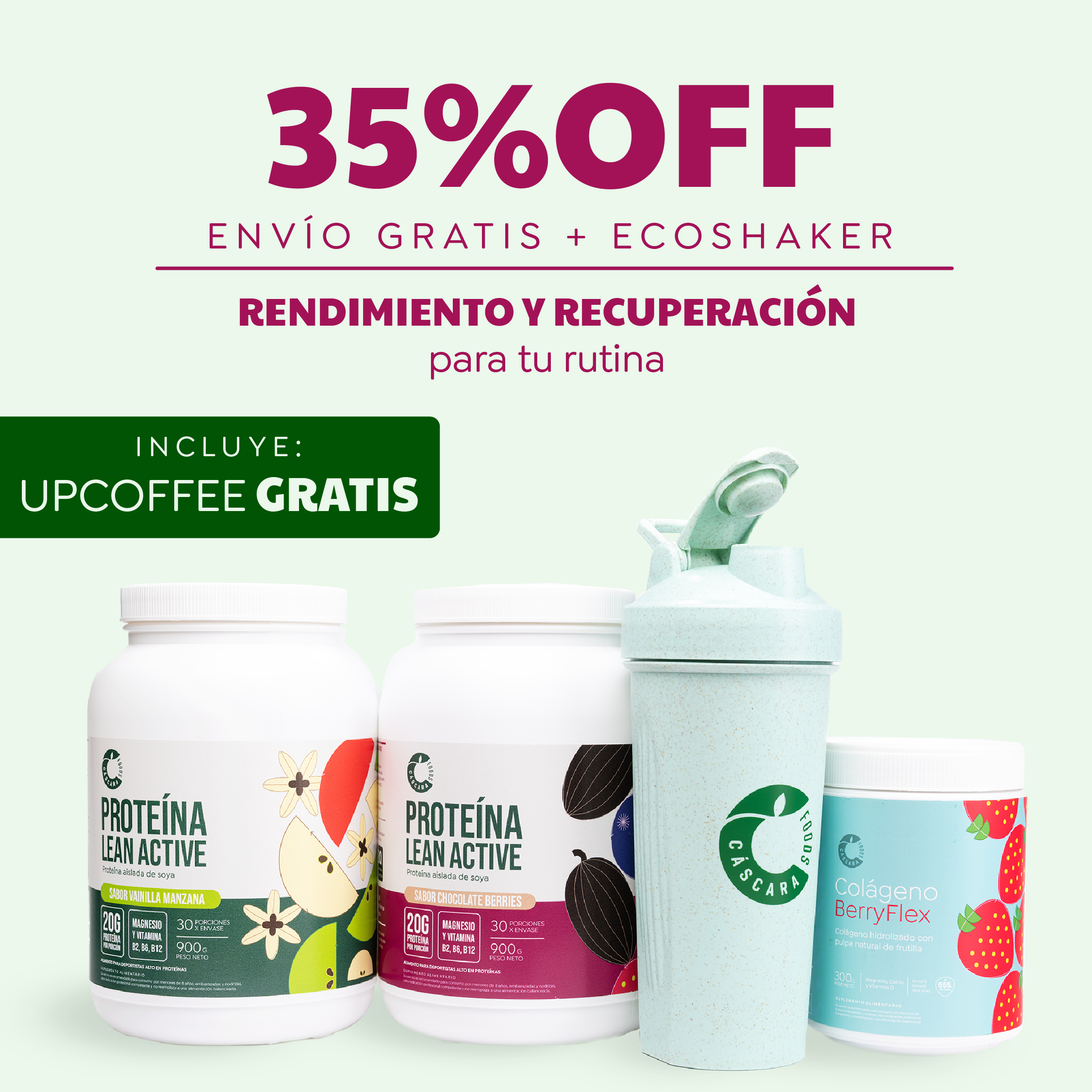Pack Nutrición & Rendimiento: 2 Proteínas + Colágeno Berryflex + Ecoshaker + Envío Gratis + Upcoffee Gratis