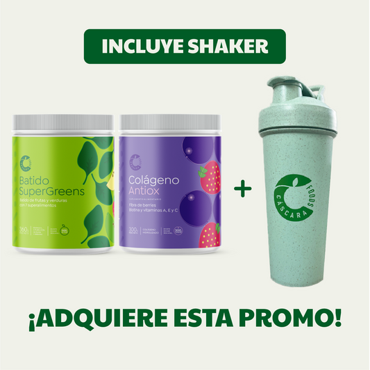 Mix Colágeno Antiox + Batido SuperGreens + Shaker gratis